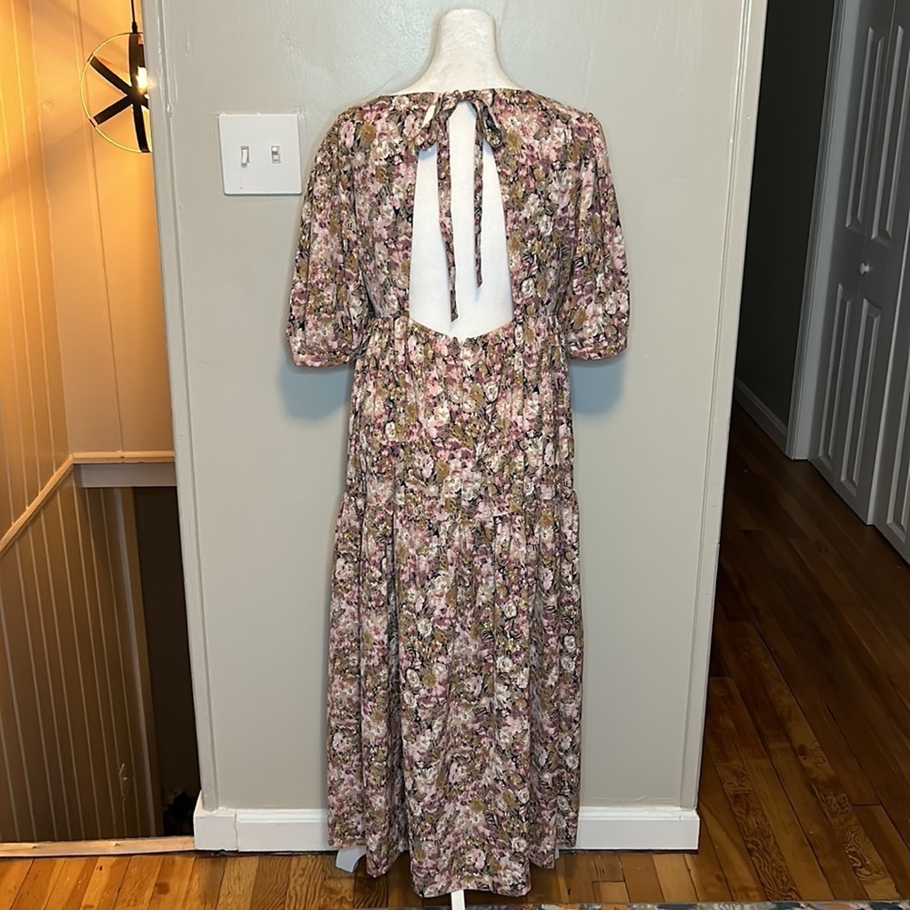 En Saison Jocelyn Floral Midi Dress Open Back Tiered Pink Size Small - Picture 9 of 11